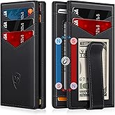 ZALVEX Wallet for Men Slim Leather Wallets for 12-15 Cards, Minimalist Thin RFID Blocking Card Holder with Money Clip & ID Window, Small Bifold Front Pocket Wallet, Gifts for Men