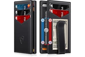 ZALVEX Wallet for Men Slim Leather Wallets for 12-15 Cards, Minimalist Thin RFID Blocking Card Holder with Money Clip & ID Window, Small Bifold Front Pocket Wallet, Gifts for Men