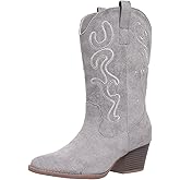 Bplangat Cowboy Boots for Women Cowgirl Mid Calf Western Style Embroidery Stitched Low Chunky Heel Ladies Fashion Boots, US Size 5-11