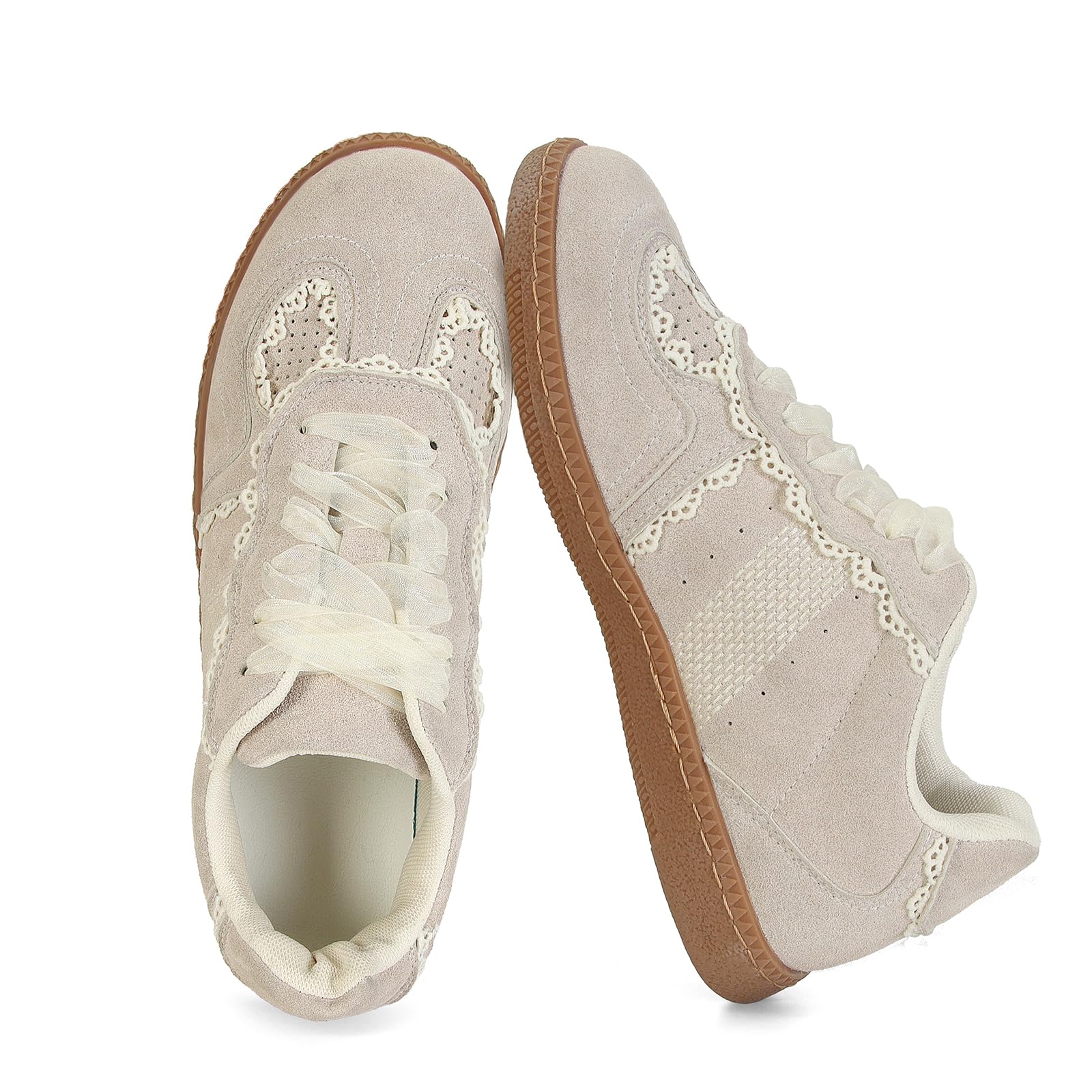 Photo 1 of WFGJWR Women Lace Ribbon Sneakers Casual Breathable Trendy Walking Sneaker Shoes with Memory Foam for Gym Dressy Travel size 22