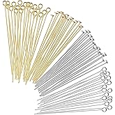 Mabor 400Pcs Head Pins for Jewelry Making, 2 Inch Flat Head & Eye Pins, Metal Flat Headpins for Jewelry Making DIY Craft Earring Bracelet Necklace Pendant Supplies, Gold, Silver