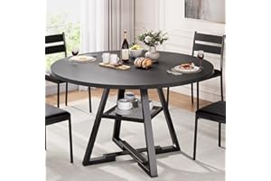 Jocoevol Round Dining Table for 4,Kitchen Dining Room Circle Dinner Pedestal Table,Space Saving Wood Kitchen & Dining Room Furniture (Black, 47In)