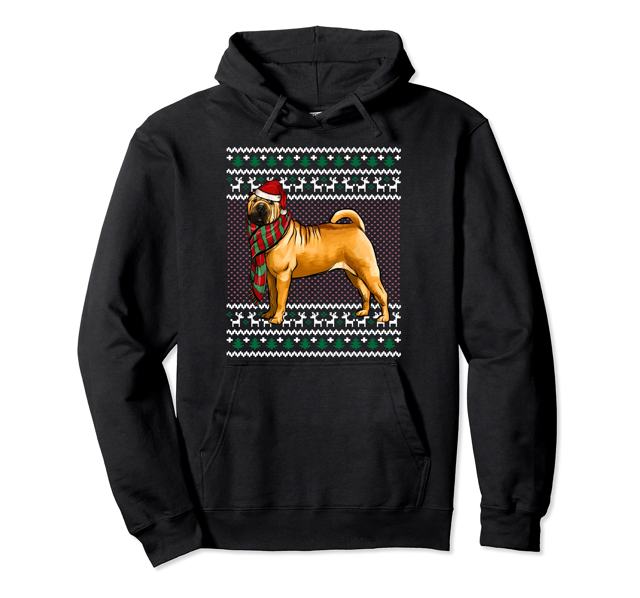 Xmas Chinese Shar-Pei Dog Santa Hat Ugly Christmas Pullover Hoodie