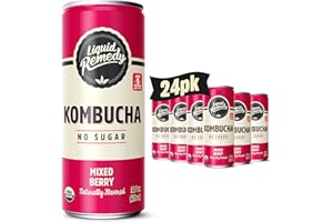 Liquid Remedy Kombucha Sugar Free Organic Drink, Low Calorie, Probiotic Like Tea for Gut Health - Mixed Berry - 8.5 Fl Oz Can, 24-Pack