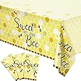Tatuo Bee Plastic Tablecloths Sweet as Can Bee Decorative Table Cover Honey Baby Shower Party Tablecloth Set for Birthday Party Supplies Table Decoration, 54 x 108 Inches(3 Packs)