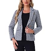 Allegra K Women's Tweed Jacket Plaid Blazer Long Sleeve Elegant Work Open Front Tweed Blazer Jackets