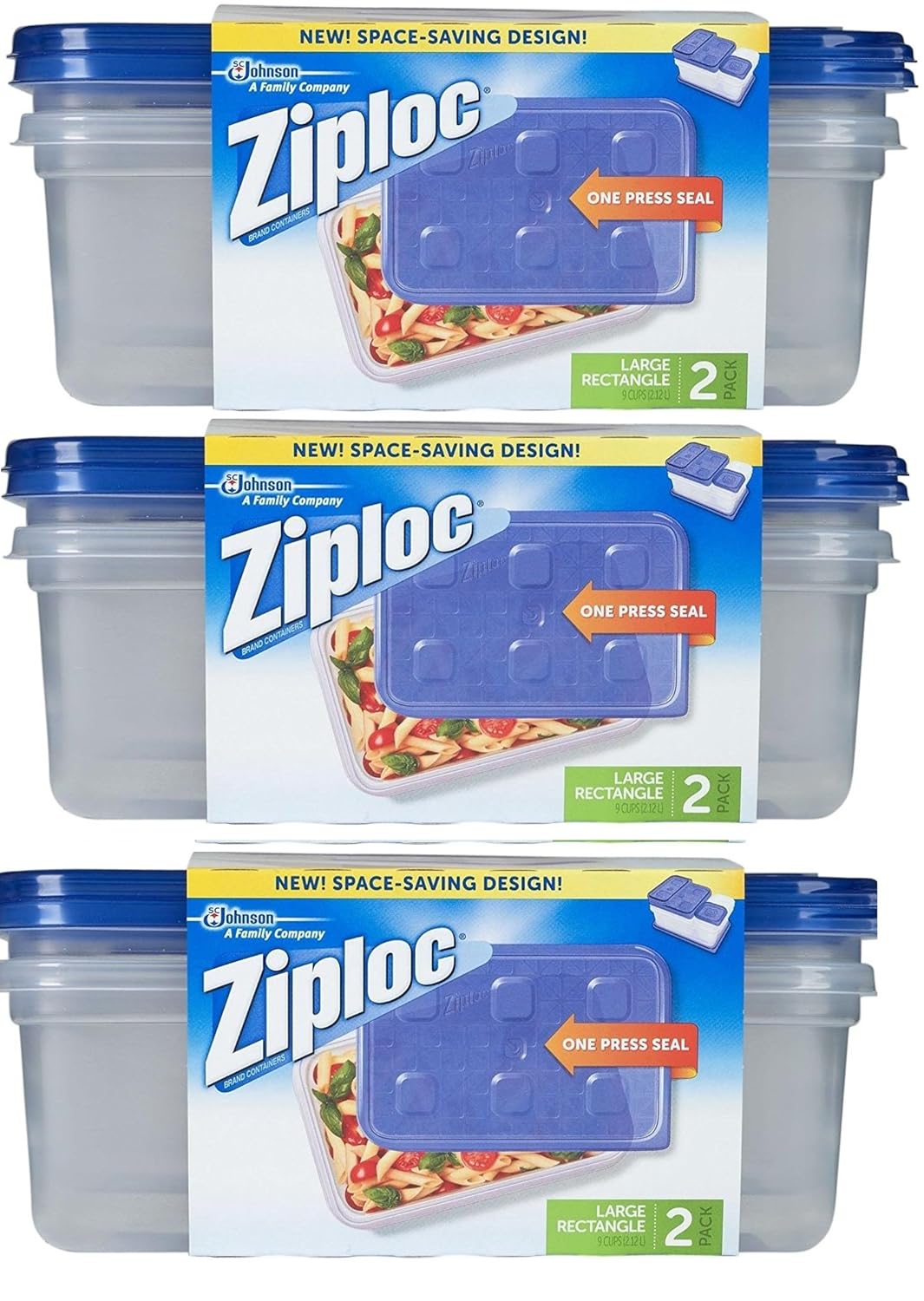 Ziploc Container Large Rectangle, 9 cup Containers (6ct