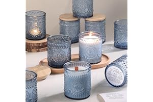 DARJEN 10 Pack Blue Candle Jars for Making Candles- 7.5 OZ Empty Glass Candle Making Jars with Bamboo Lids and Labels, Candle Making Supplies Candle Containers for DIY Gifts