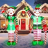 Bencailor 2 Pcs 8 ft Christmas Inflatables Elf Outdoor Decoration Christmas Blow up Yard Decoration Inflatables Elf Outdoor Decor Holding Candy Cane Built in LED Lights for Xmas Lawn Garden Holiday