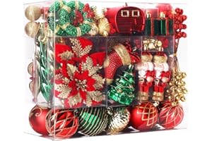 SHareconn 135pcs Christmas Balls Ornaments Set, Shatterproof Plastic Baubles for Xmas Tree Holiday Wedding Party Decorations 