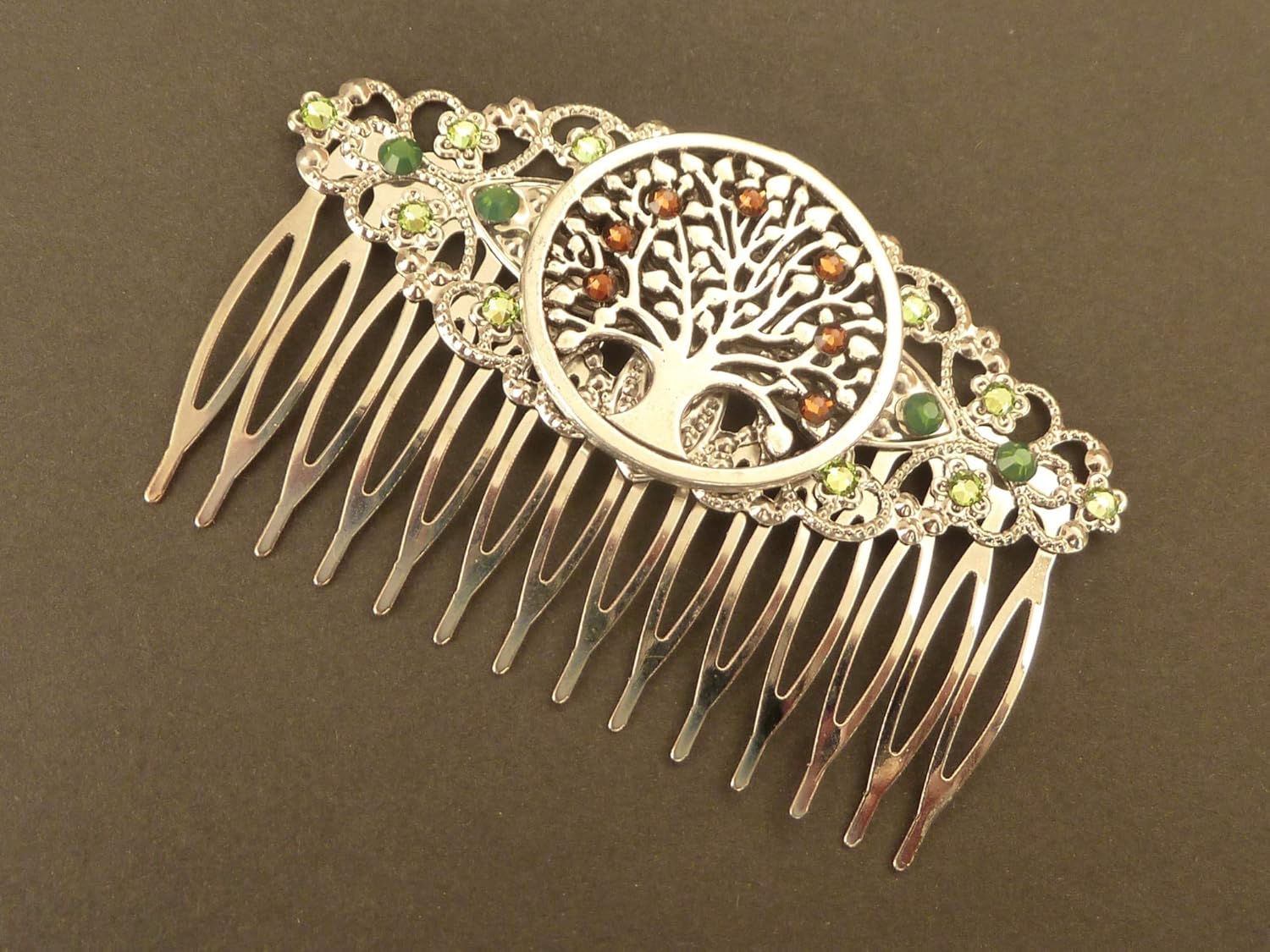 Hair comb with tree ornament in green silver Amazon.co.uk Handmade