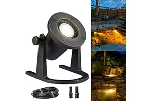 Gardenreet Brass Underwater Pond Light - 12V Low Voltage Fountain Lights Wired, IP68 Waterproof Submersible Pool Lighting LED, Adjustable Bronze for Outdoor Waterfall Water Area MR16 Bulb Not Included