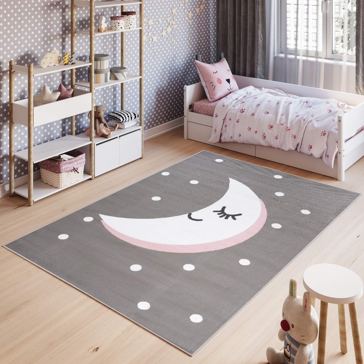 Tapiso Pinky Tapis De Chambre Enfant Bebe Ado Design Moderne Gris Blanc Rose Lune Jeu Doux Fin Resistant 180 X 250 Cm Amazon Fr Cuisine Maison