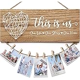 Christmas Gifts for Mom Women, Housewarming Gifts New Home Wall Decor Sign, This Is Us Family Picture Frame Wedding Gift for Couples Farmhouse Rustic Wood Hanging Photo Holder, Gift for New Homeowner