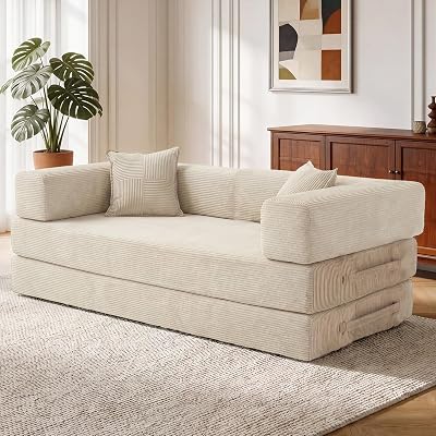 200cm Sofá Cama 3 Plazas con Espuma & Muelles para Salón,Blanco