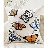 Kokaaee Embroidered Throw Pillow Cover 18x18 Inch - Spring Summer Boho Decorative Animal Pillow Covers with Zipper for Couch Sofa Bedroom Living Room Cushion Pillowcase, Butterfly