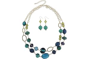 Coiris Women's Beaded 2 Layer Strand Statement Necklace with Earrings Collar Jewelry Set (N0003)