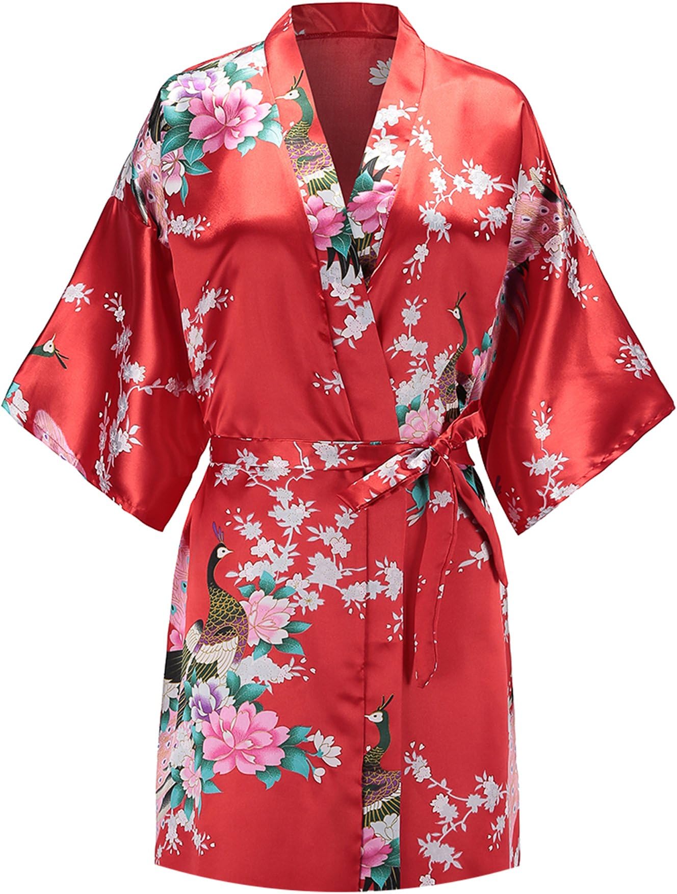 Women Floral Silky Satin Robe Wedding Bridal Party Bride Bridesmaid Robes Kimono Loungewear Dressing Gowns