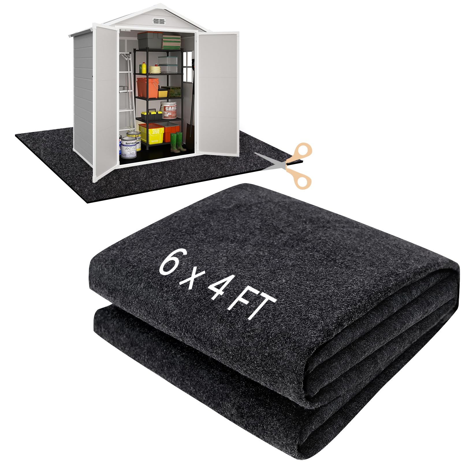 Photo 1 of HolyMaji 6 x 4 FT Outdoor Storage Shed Floor Mat Waterproof Garden Shed Flooring Mat Washable Carport Furniture Dustproof Anti-Slip Pad for Protect Shed Flooring from Wear - Tool Shed Not Include