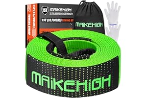 MAIKEHIGH Tow Strap 3" x 20ft, 33,700Lbs Break Strength Heavy Duty Recovery Strap, Emergency Off Road Tow Rope with Triple Reinforced Loops Ends & Protective Gloves (Green)
