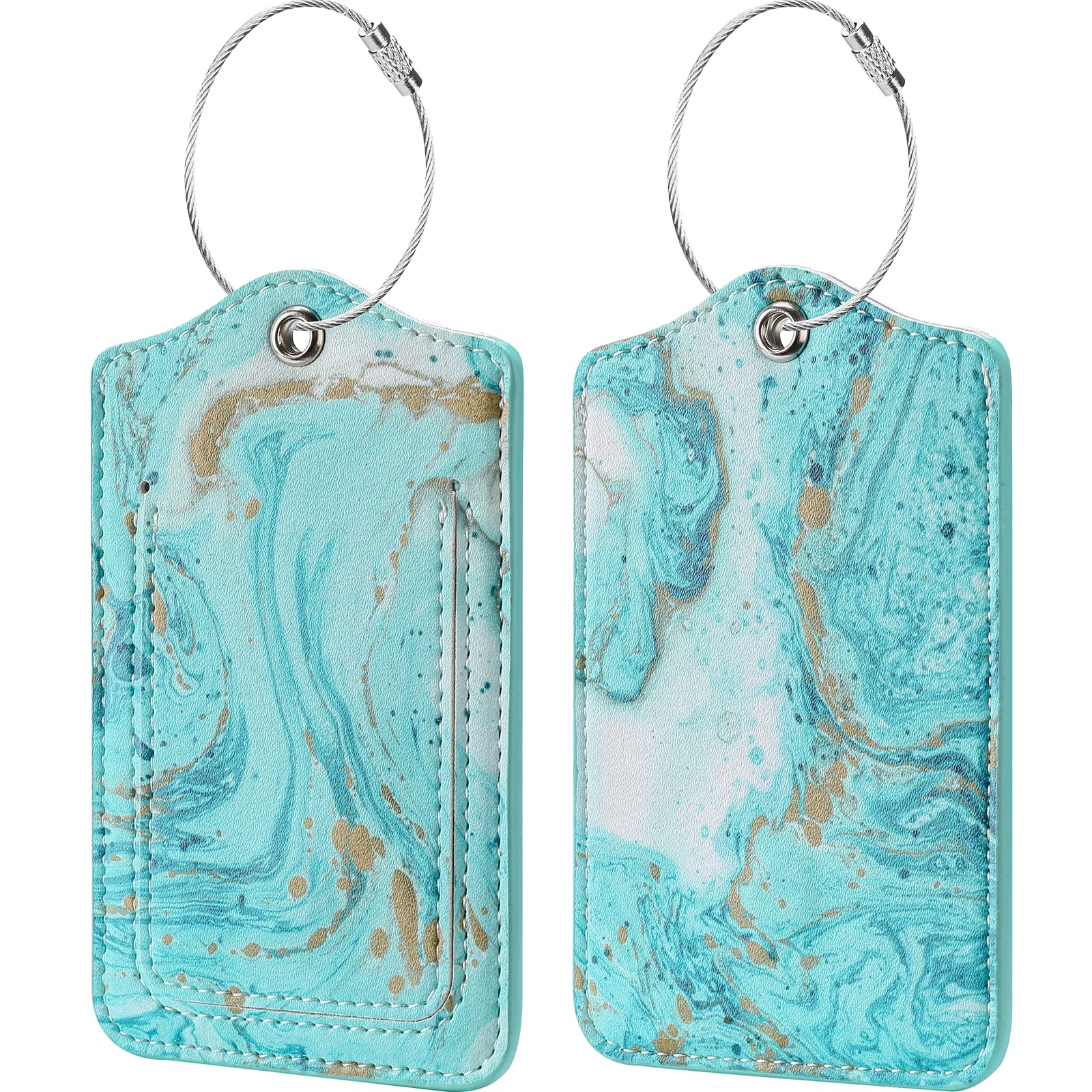 Luggage Tag for Suitcases TSA Approved, JOTO Unique Suitcase Tags Luggage Identifier for Travel, PU Leather Privacy Protection Bag Labels with Stainless Steel Loop Name Address Card -2 Pack, Style A