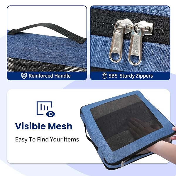 PREZON COMPRESSION PACKING CUBES FOR TRAVEL, LIGHTWEIGHT VACATION TRAVEL ESSENTIALS, TRAVEL ACCESSORIES FOR SUITCASE ORGANIZER BAGS SET, DURABLE LUGGAGE ORGANIZER, 8 SET, SQURE MESH, TEAL