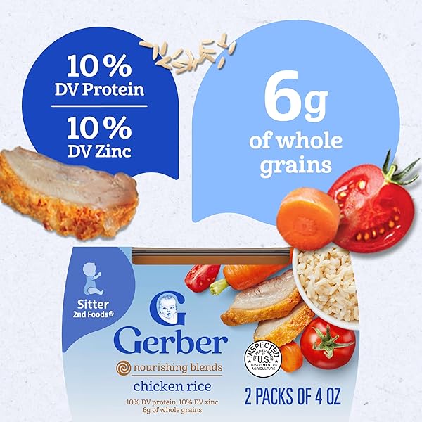 GERBER STAGE 2 BABY FOOD, CHICKEN RICE PUREE TUB, NOURISHING BLENDS, NO ADDED COLORS OR FLAVORS, BABY PUREE, 2-PACK