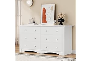 YESHOMY Dresser for Bedroom with 6 Drawers, Modern Chest of Drawers, Wooden Dressers, TV Stand for Living Room,Closet, Hallway (White)