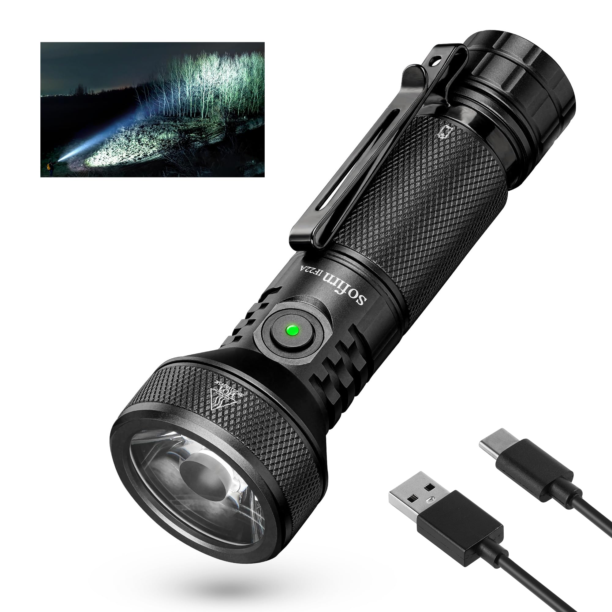 Sofirn IF22A Torch Rechargeable 697M, 2100 Lumen Powerful Throw EDC Torch with Type-C, 6 Modes, IPX8 Waterproof, Bracelet, Bidirectional Clip, LED Flashlight for Fishing Hiking Emergency