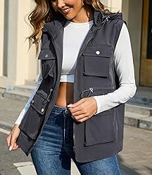 PESION Womens Packable Utility Vest Drawstring