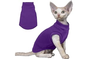 PUMYPOREITY Cat Sweater, Warm Kitten Clothes, Fleece Winter Coat for Hairless Cats, Soft Dog Fleece Vest, Cold Weather Pet Sweater for Dogs and Cats, Purple, M
