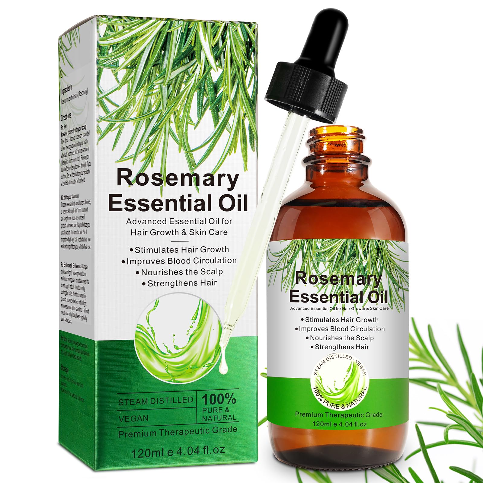 Rosemary Oil for Hair Growth & Skin Care - 100% Pure Rosemary Essential Oil for Eyebrow and Eyelash, Nourishes The Scalp, Stimulates Hair Growth for Men Women 120ML