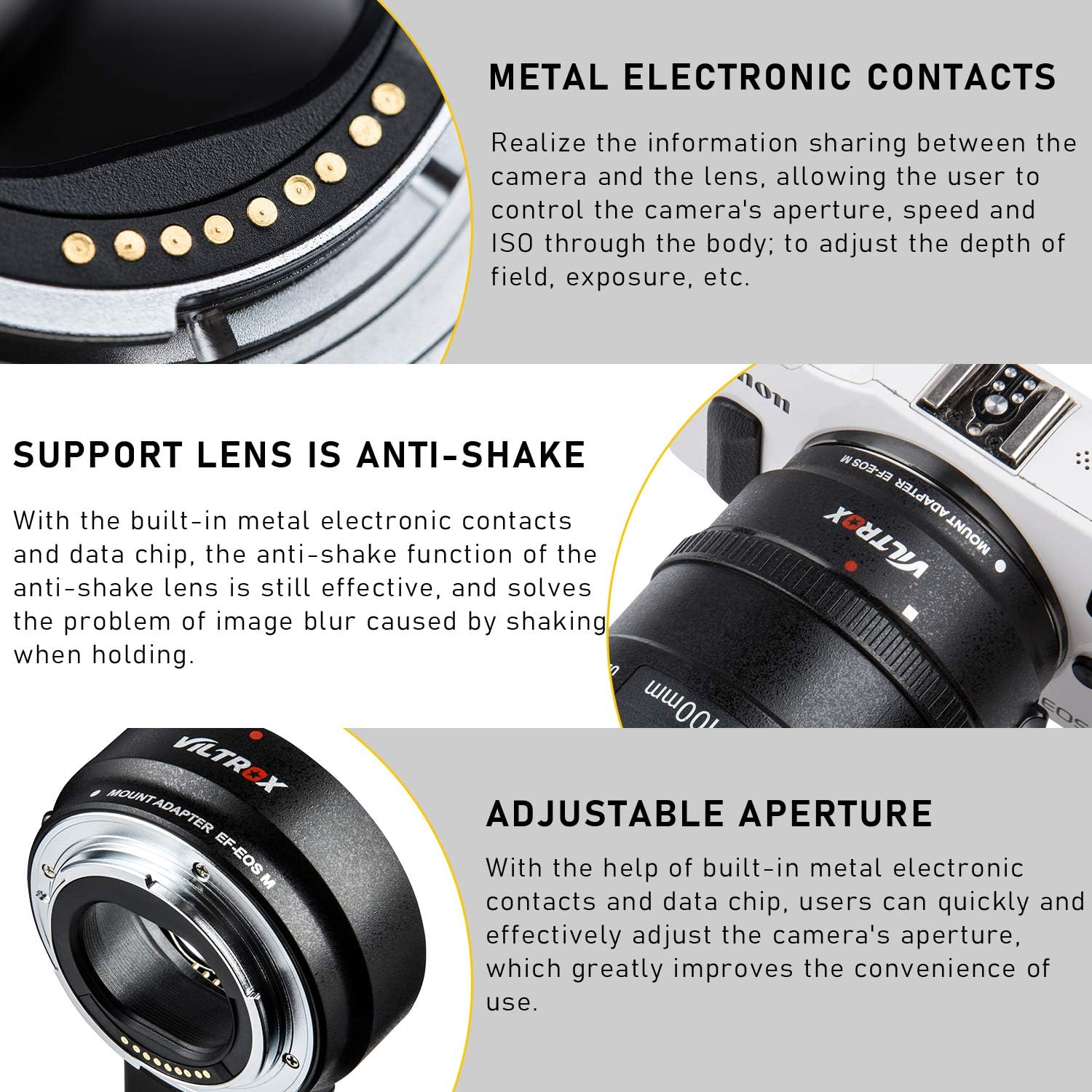 VILTROX EF-EOS M Lens Adapter Mount Electronic Auto Focus EF-M Adapter AF Lens Mount Converter for Canon EOS EF/EF-S Lens to Canon EOS M Mount(EF-M Mount) Camera EOS M100 M50 M2 M3 M10 M6 M5 II M200 - Image 4