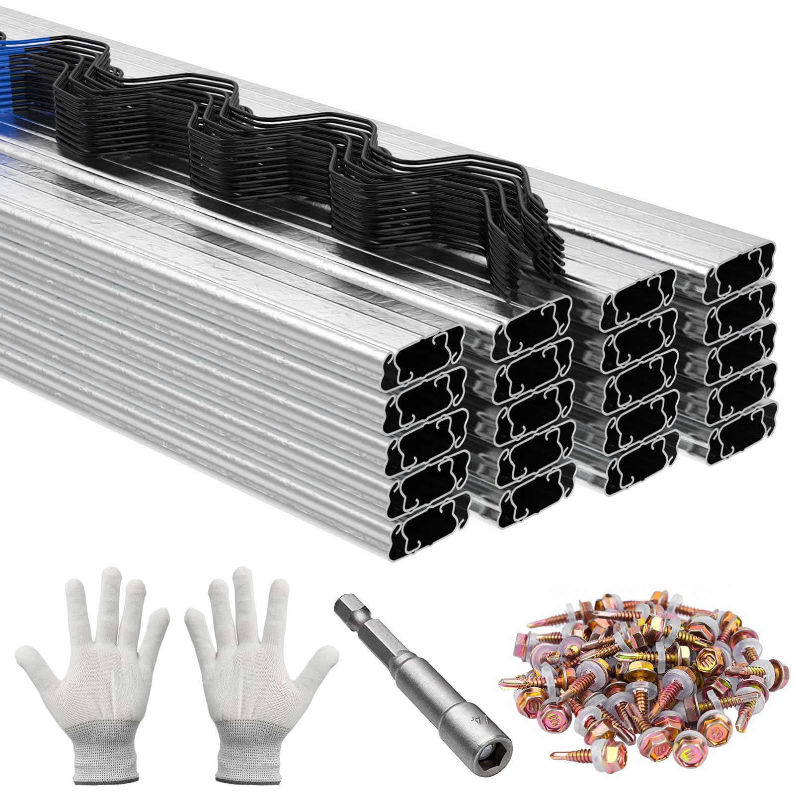 Photo 1 of hannger 20 PCS 3.28FT Greenhouse Wiggle Spring Wire and Lock Channel Kit, Greenhouse Channel and PVC Coated Spring for Plastic Film, Netting or Cloth, Comes with Seal Tight Screws and Driver.
