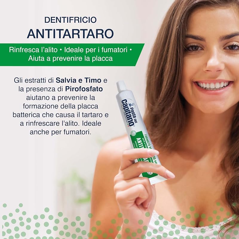 Pasta del Capitano, Dentifricio Antitartaro Bio, Dona Freschezza e Rinfresca l'Alito, Ideale per i Fumatori, Aiuta a Prevenire la Placca, 100% Made in Italy, Tubetto da 100 ml