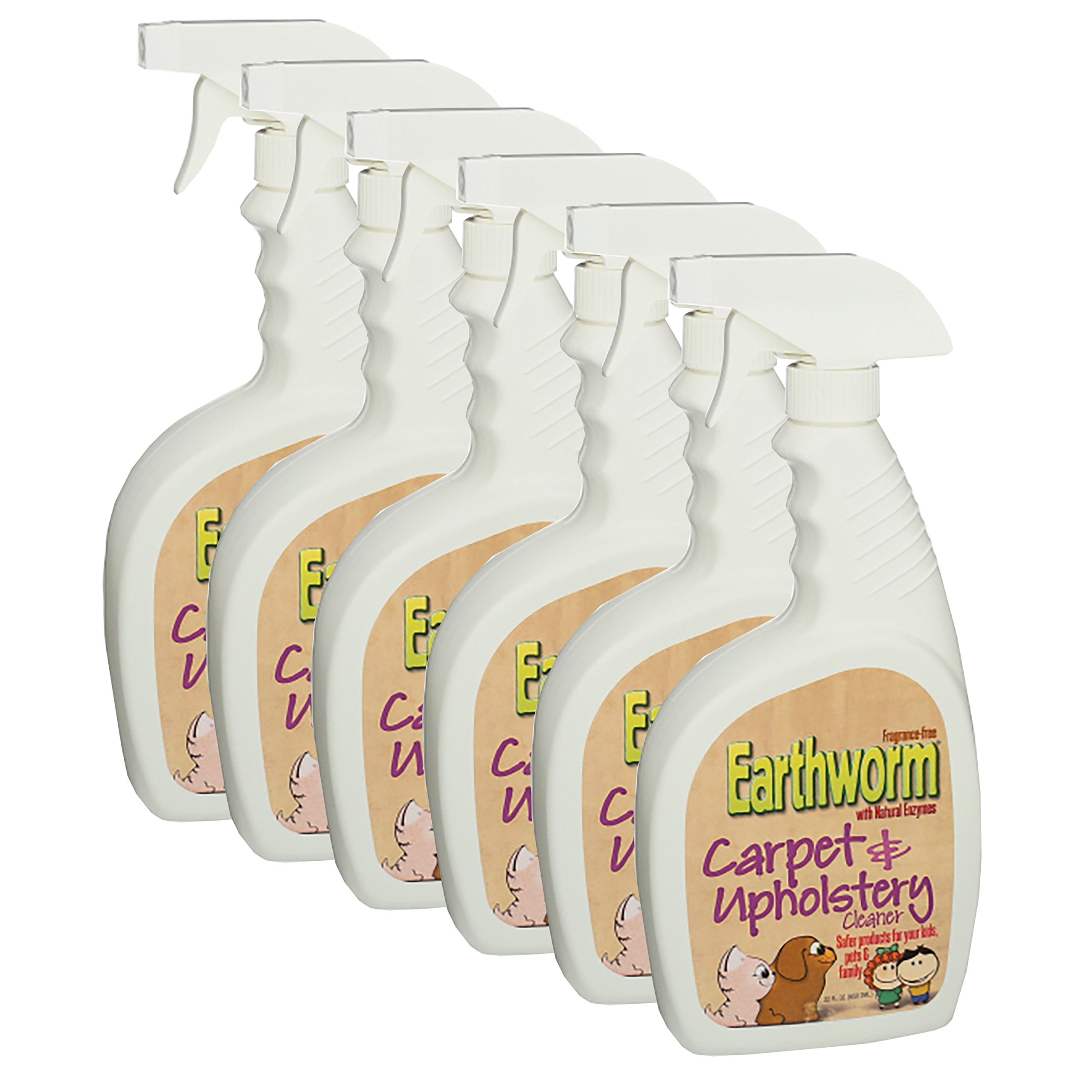 Earthworm Carpet & Upholstery Cleaner Spot & Stain Remover - Natural Enzymes, Safer for Family, Environmentally Responsible - 22 oz (Pack of Six (6))