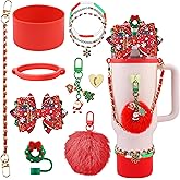 Hpebl 11PCS Christmas Accessories for Stanley Cup 40oz&30oz Tumbler Accessories: Silicone Cute Christmas Wreath Straw Topper Cover Silicone Stanley Boot Leather Bottle Handle Strap Bracelet Charms