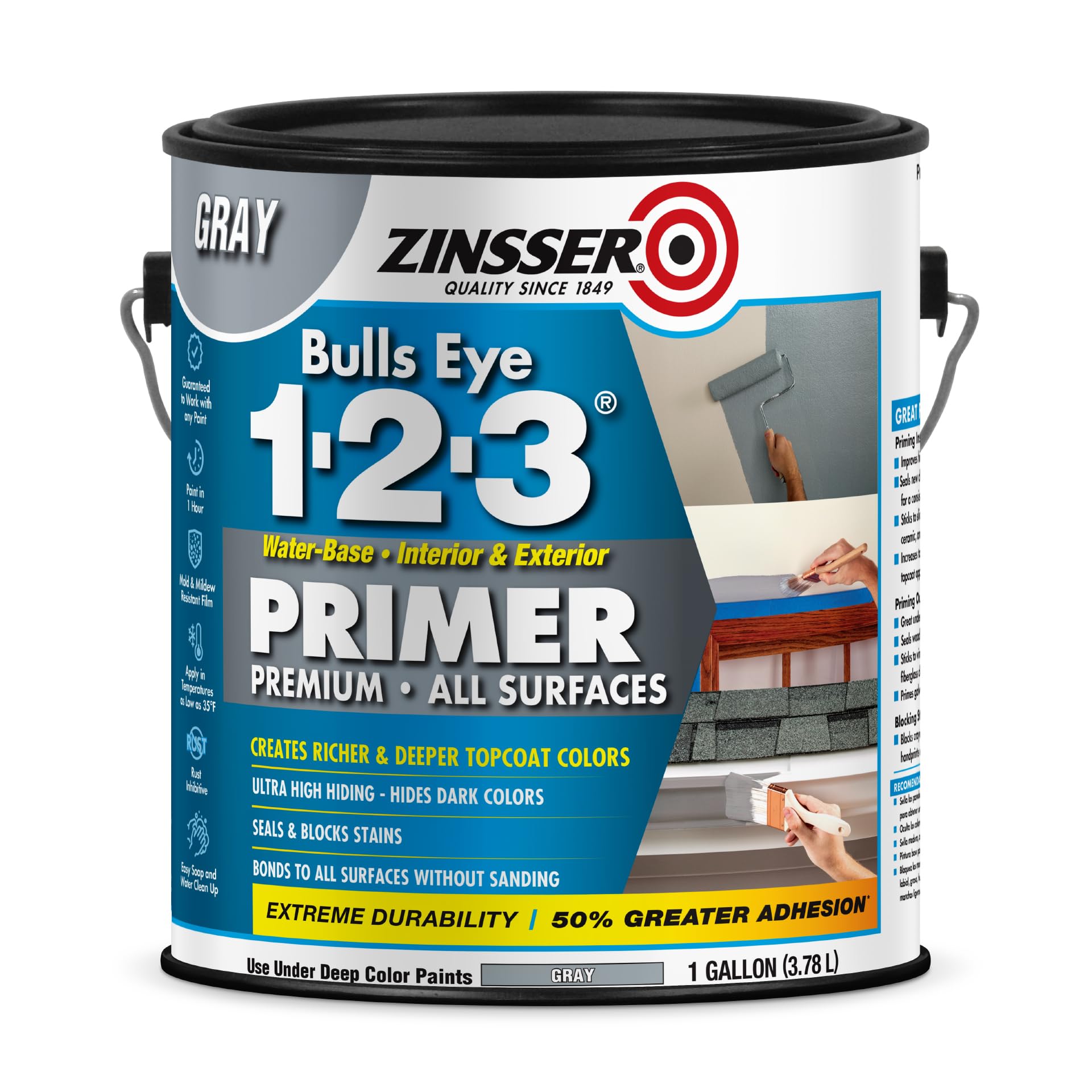 Zinsser 285085 Bulls Eye 1-2-3 All Surface Primer, Gallon, Gray Image Zinsser 285085 Bulls Eye 1-2-3 All Surface Primer, Gallon, Gray Image