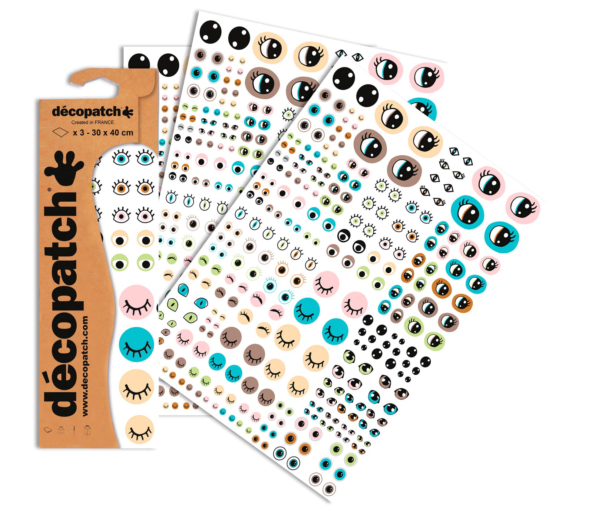 Décopatch Cute Eyes Paper, 30x40cm (Pack of 3 sheets)