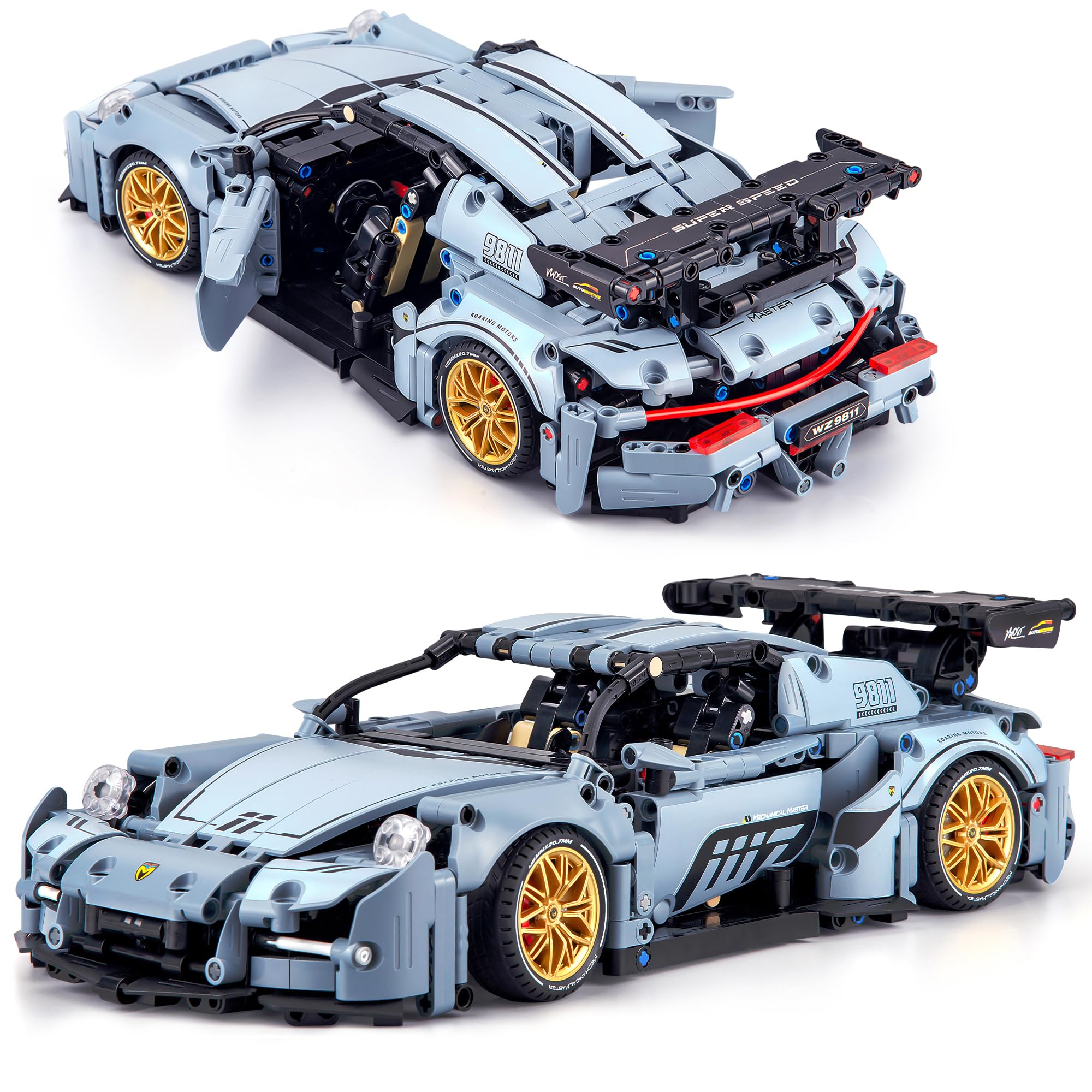 HIGH GODO Technology car building blocks, 1:14 super sports racing car model building blocks set, gifts for teenagers from 14 years or adults (Blue)