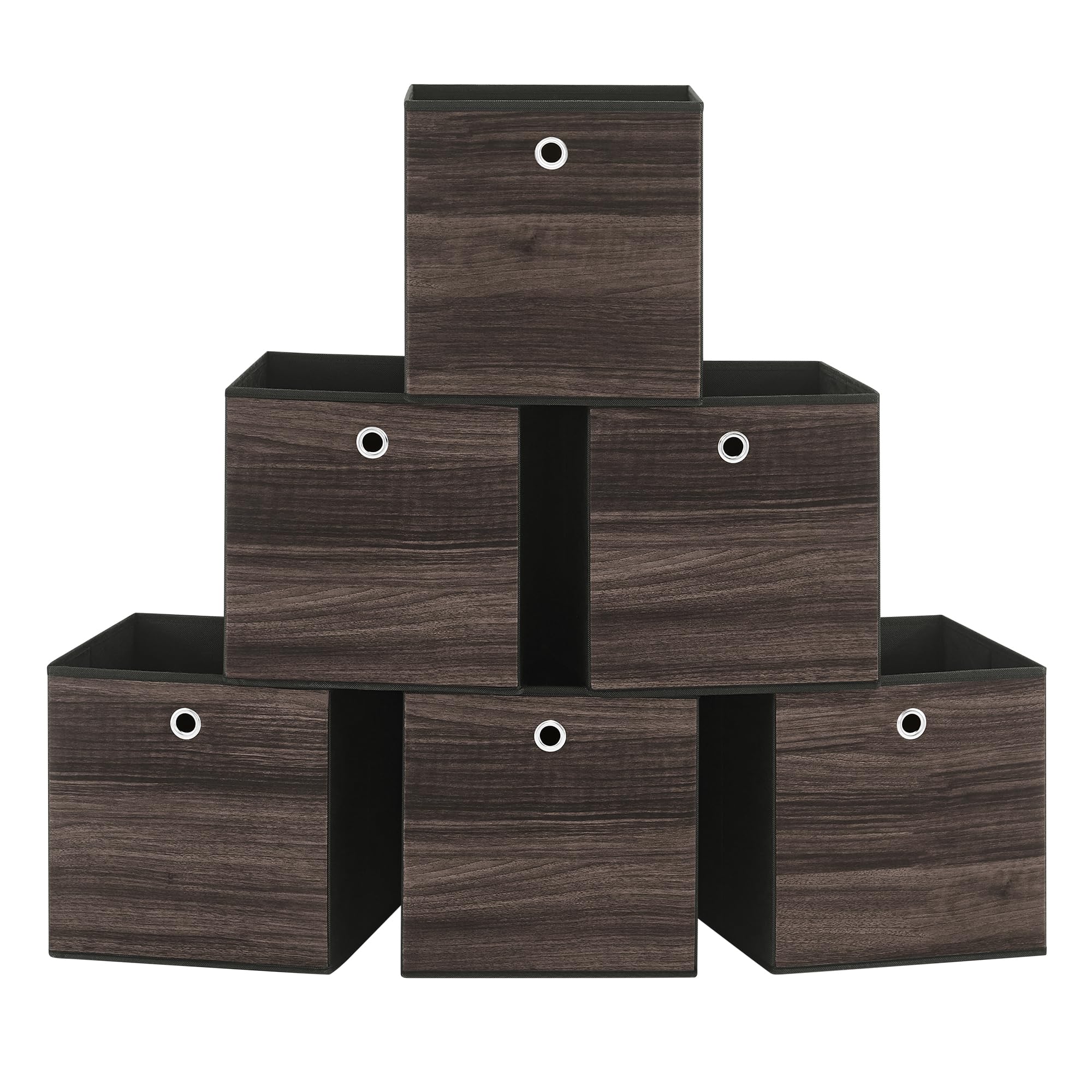 SONGMICS Storage Cubes, Set of 6 Storage Bins with Handle, Non-Woven Fabric Storage Boxes, 30 x 30 x 30 cm, Fit Cube Storage Unit, Foldable, Clothes Storage, Chestnut Brown RFB102K01