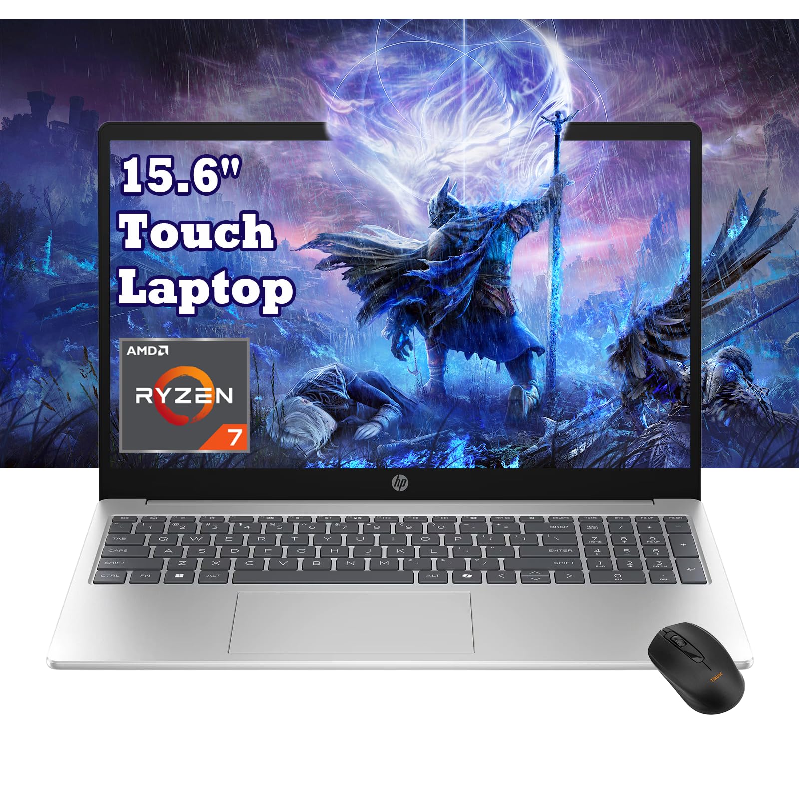 HP Pavilion 15.6" FHD Touchscreen Business Laptop, AMD Ryzen 7 7730U, 16GB RAM, 512GB PCIe SSD, Numeric Keypad, Webcam, Wi-Fi 6, HDMI, Windows 11, W/Mouse