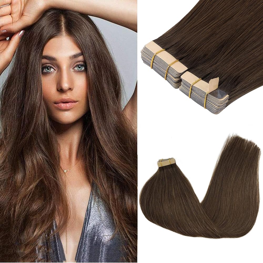 GOO GOO Tape In Hair Extensions 20inch 100g 40pcs Chocolate Brown Remy