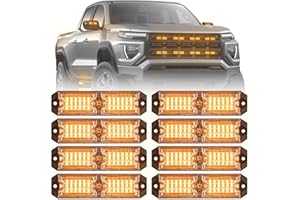 ELECHOI 8pcs 12-LED Emergency Strobe Light Ultra Slim Grille Flashing Warning Light Kit for Vehicles and Trucks (Amber)