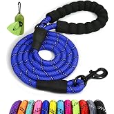 Taglory Rope Dog Leash for Medium Large Dogs, 6 FT Padded Handle, Navyblue | Climbing Rope for Strong Pullers, Reflective for Night Walks and Training, Comfortable Grip, Anti-tangle Swivel Clip 1/2 inch