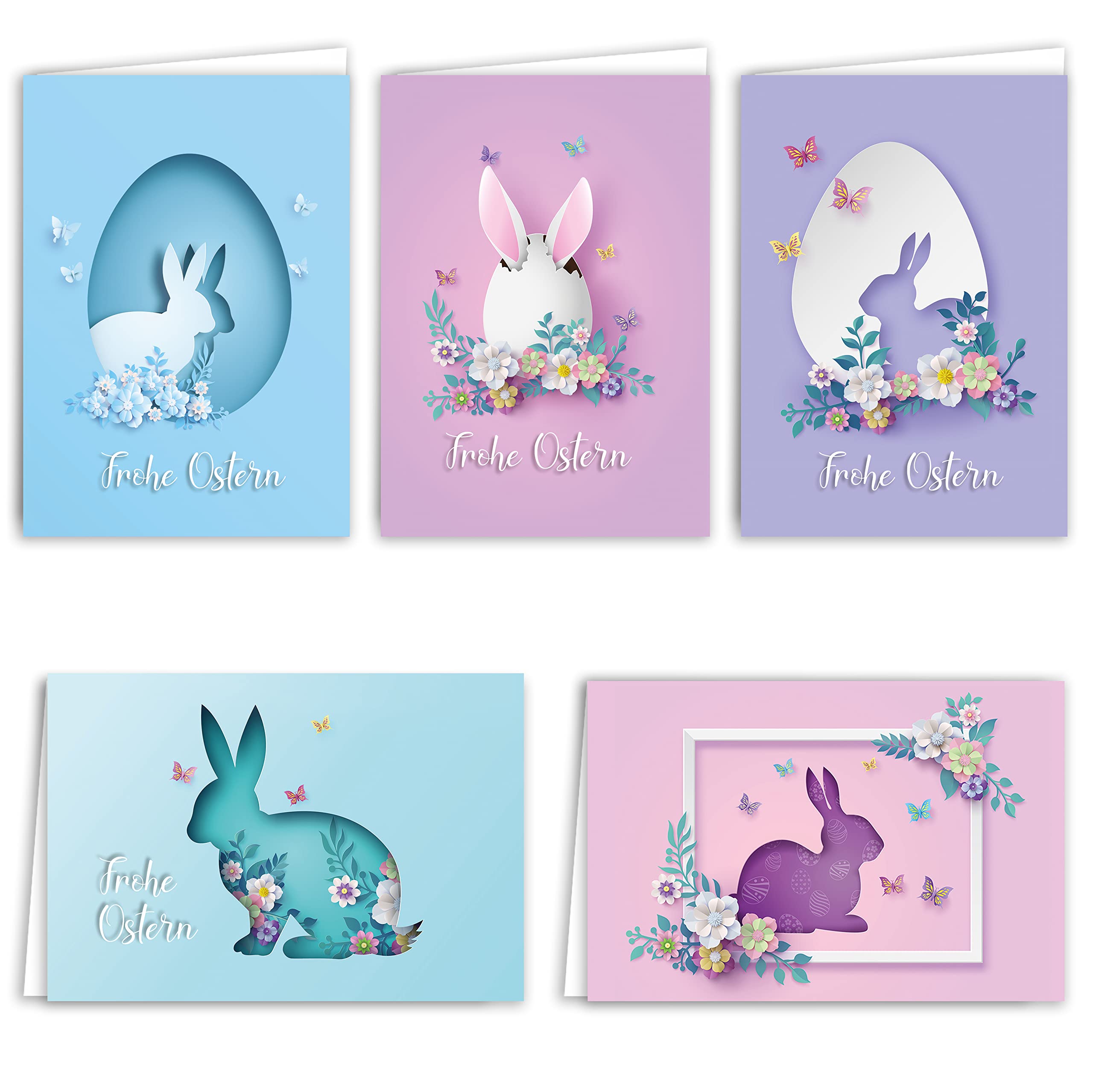 Easter Cards with Envelope Set of 10 Hinged Happy Easter Greeting Cards in A6 Folding Cards Great Colours Rabbit Flowers Happy Easter Cards Card Set Envelope High Quality Business