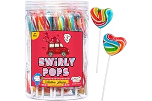24 Heart Rainbow Lollipops Individually Wrapped, Bursting with Fruity Flavor, Great Swirl Lollipops for Kids Birthday Parties, Valentines Lollipop Party Favors and Cake Toppers, By 4YoreElves (Pack of 24)