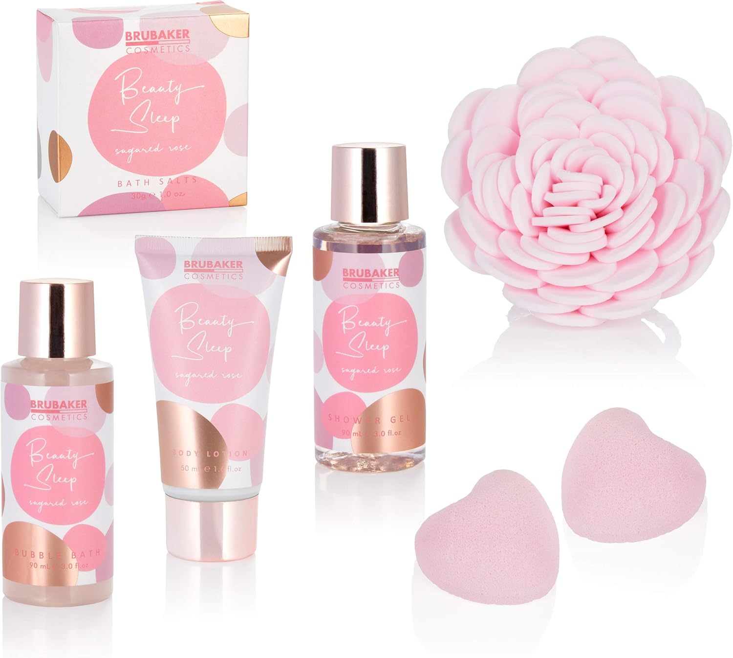 BRUBAKER Cosmetics Bath and Shower Set Beauty Sleep Sugared Rose, Rose Fragrance, 7-Piece Gift Set - Image 3