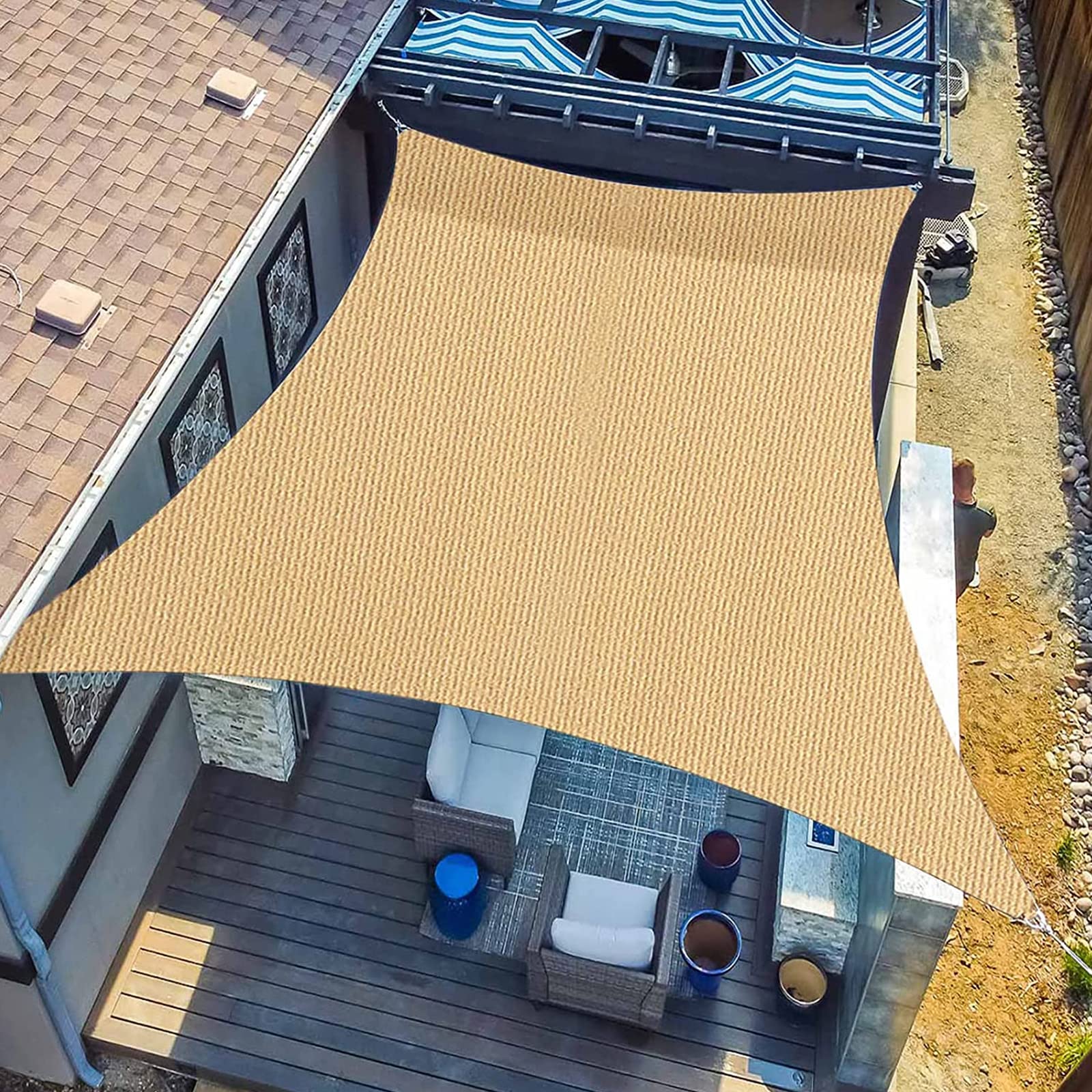 SUNLAX Sun Shade Sail,8'x10' Sand Rectangle Canopy