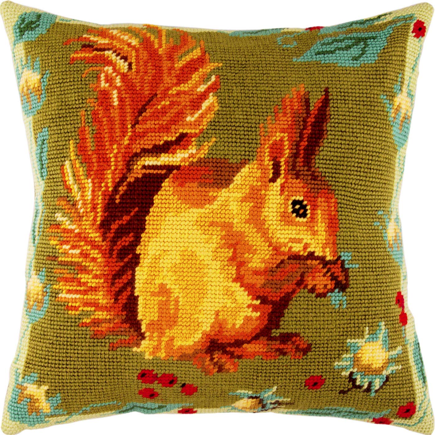 Brvsk Squirrel. Needlepoint Kit w/Printed Tapestry Canvas (40 × 40 cm) — Needlepoint Cushion Kit for Creative Home Décor — Needlework Kit for Adult Beginners